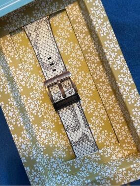 White Snake-Print Leather Watch Strap with Silver Buckle